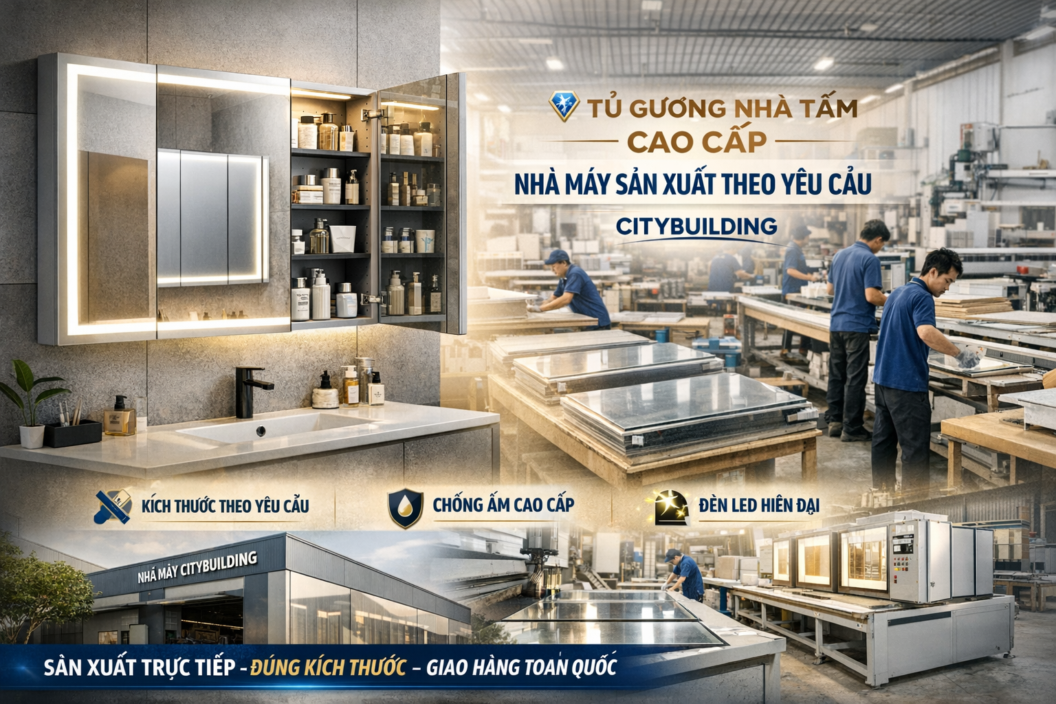 💎 TỦ GƯƠNG NHÀ TẮM CITYBUILDING – NHÀ MÁY SẢN XUẤT TRỰC TIẾP, NHẬN LÀM THEO KÍCH THƯỚC, LED, THIẾT KẾ RIÊNG. PHÙ HỢP NHÀ Ở & DỰ ÁN.