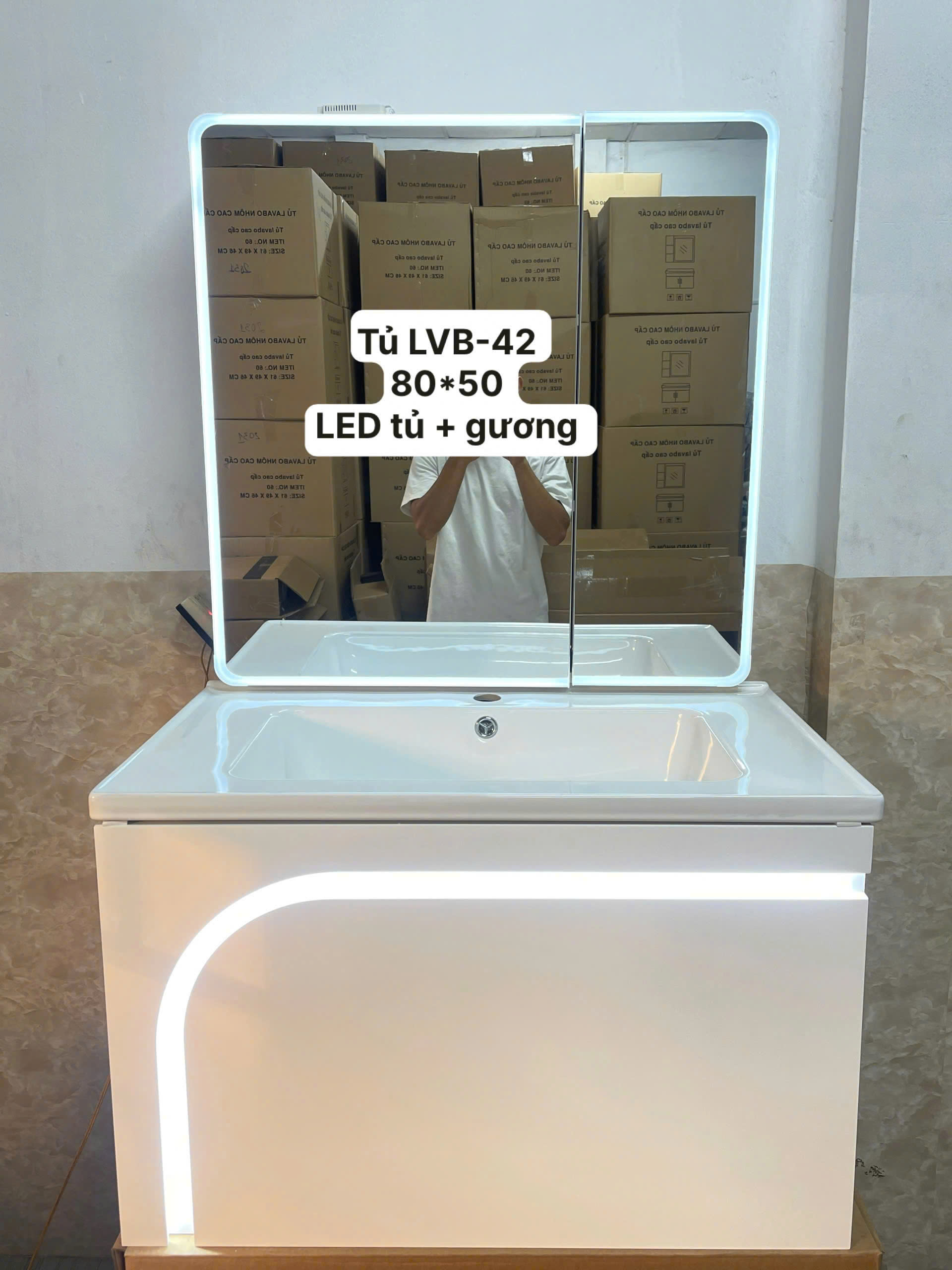 Tủ Lavabo Nhựa PVC Brizer 42, 80x50 ( led tủ + gương )