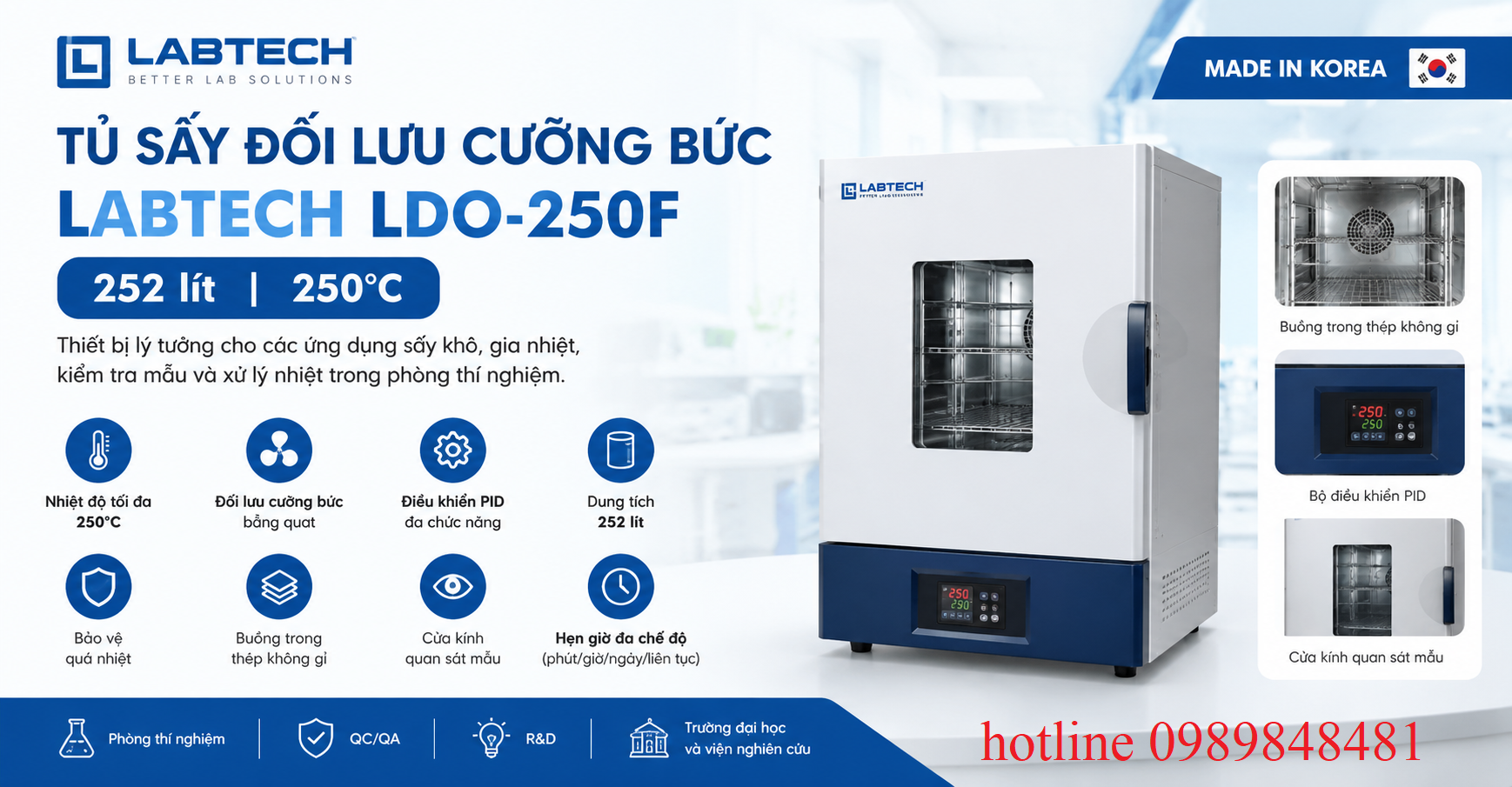 Tủ sấy đối lưu cưỡng bức Labtech LDO-250F – 252 lít, 250°C