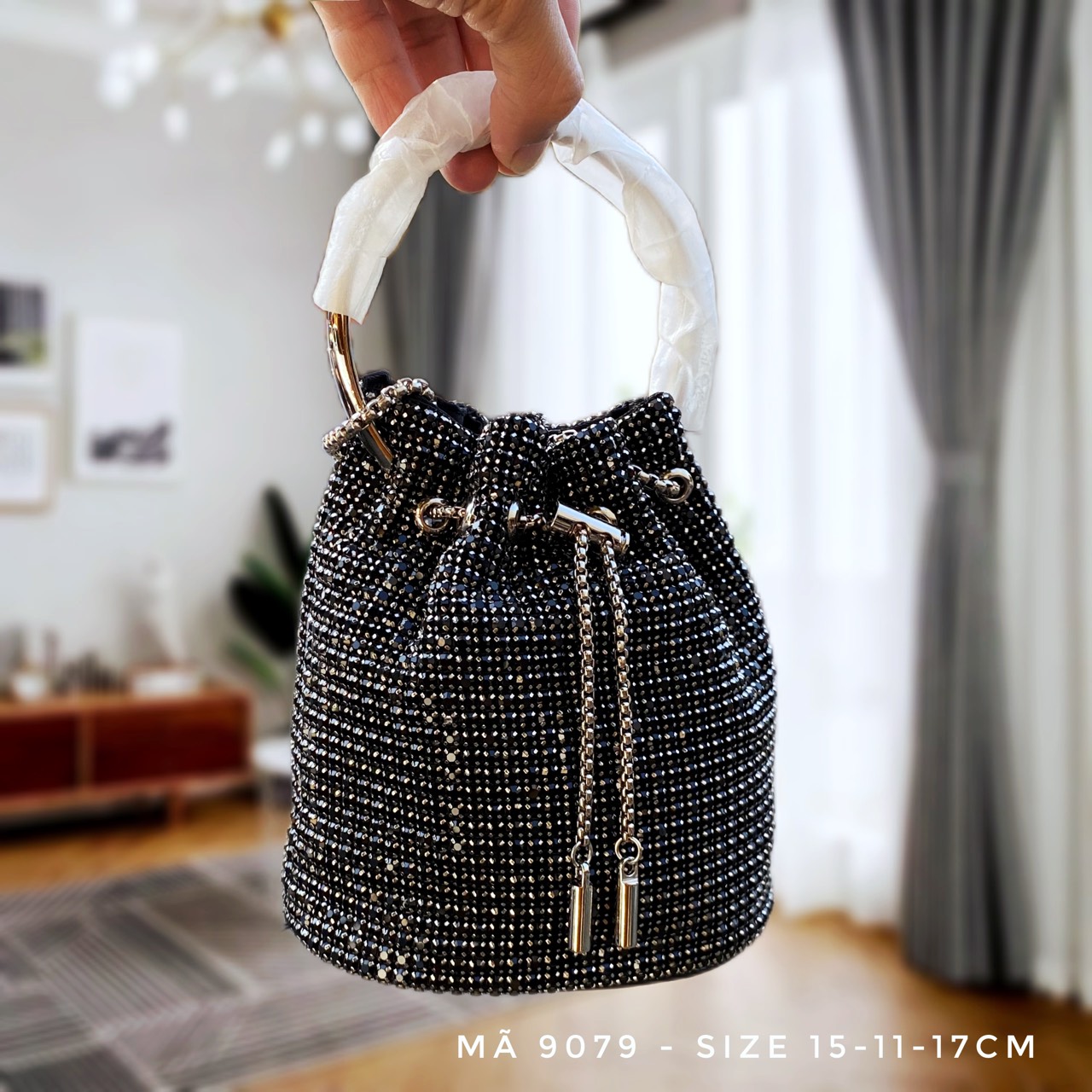 Lấp Lánh - Quý Phái với Túi Xách Đính Đá Dây Rút - Lý Tưởng cho Tiệc Tùng và Đám Cưới