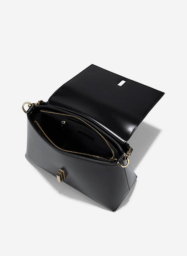 Túi xách tay nắp gập phối khóa xoay