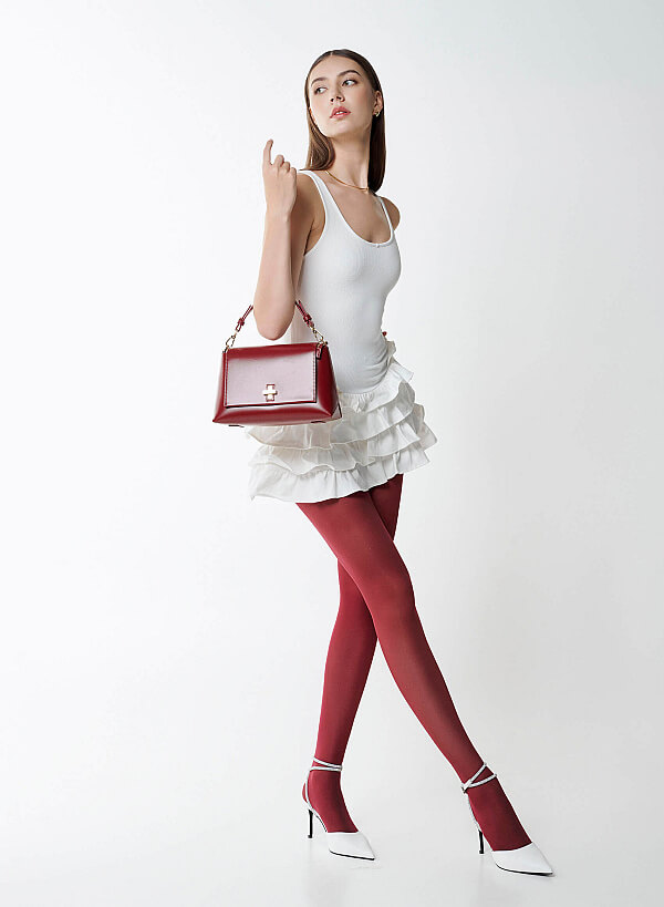 Túi xách tay nắp gập phối khóa xoay