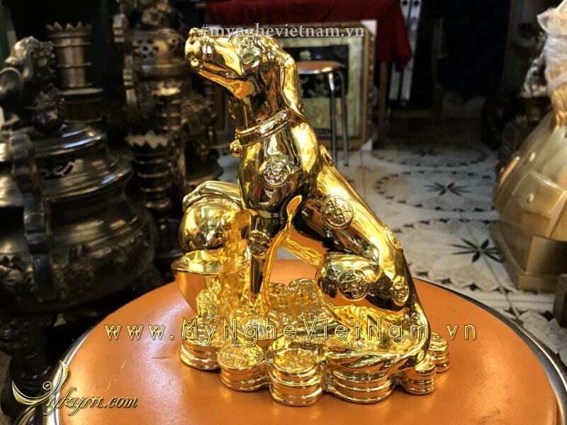 Tượng chó đồng mạ vàng nano cao cấp 20cm