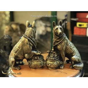 Tượng chó béc giê bằng đồng phong thủy hũ tiền