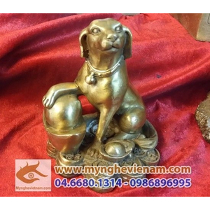 Tượng Chó ngồi tiền bằng đồng cao 12cm