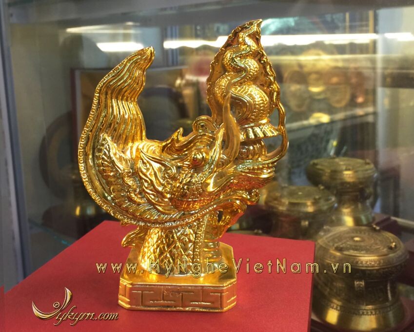 tượng đầu rồng thời lý mạ vàng cao 15cm
