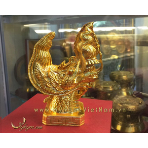 tượng đầu rồng thời lý mạ vàng cao 15cm