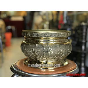 Bát hương chữ Phật hoa sen đúc nổi cùng rồng chầu nguyệt 20cm