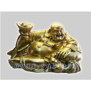 Tượng di lạc bê thỏi vàng kim nguyên bảo dài 40cm