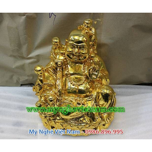 Tượng di lặc bế trẻ, phật di lặc ngũ phúc mạ vàng 25cm