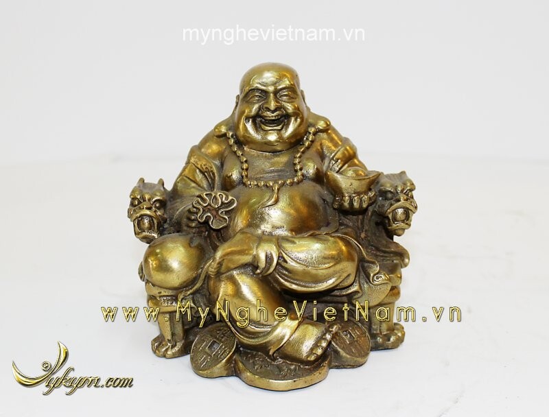 Tượng Phật Di Lặc ngồi ghế rồng cao 13cm bằng đồng