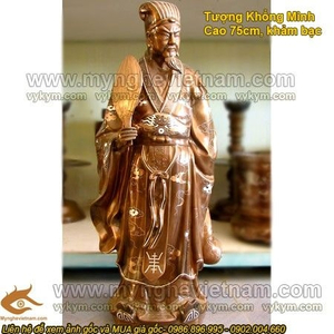 Tượng đồng Khổng Minh, khảm bạc tam khí 72cm