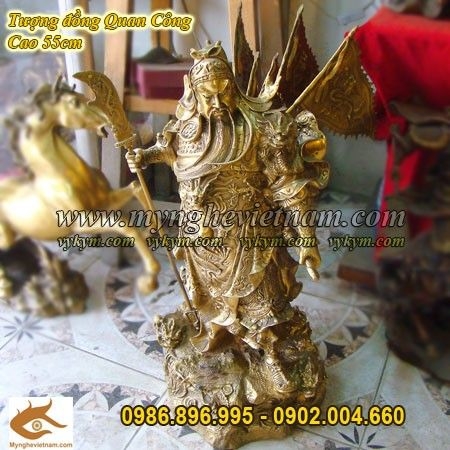 Tượng đồng Quan công cưỡi rồng, quan vân trường cao 60cm