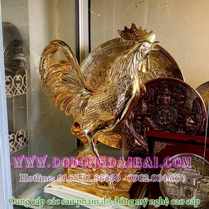 Tượng gà đồng mạ vàng 18k cao 36cm