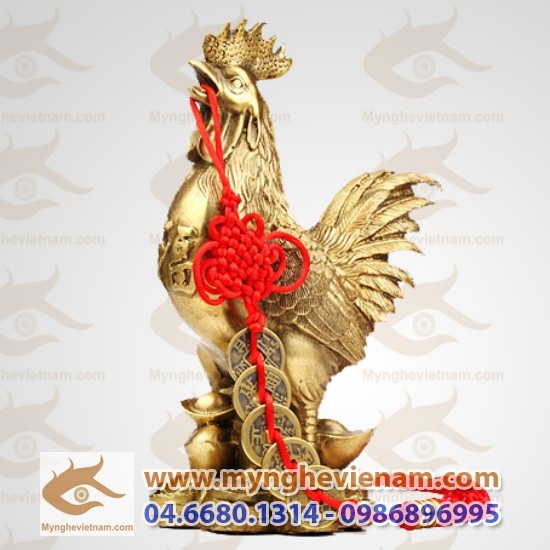 Tượng gà phong thủy bằng đồng đứng tiền cao 20cm