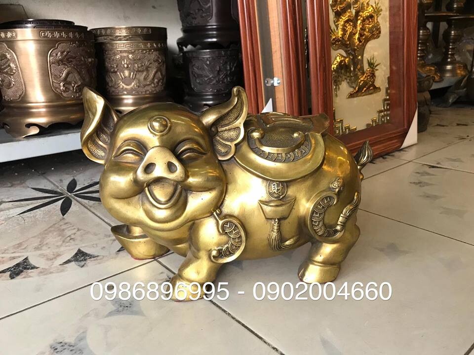 Tượng heo đồng lưng chữ Phúc dài 30cm
