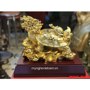 Tượng long quy rùa đầu rồng bằng đồng mạ vàng nano cao cấp dài 25cm