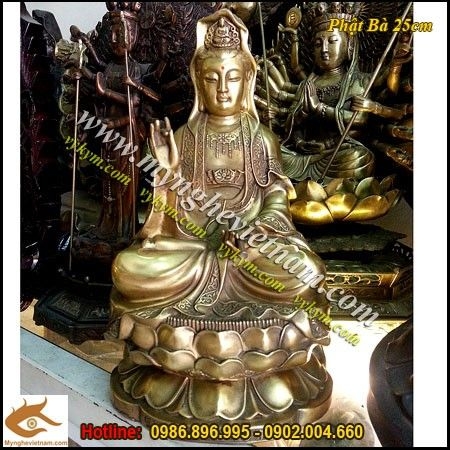 Tượng Phật Bà Quan Âm Bồ Tát Cao 25cm đồng vàng