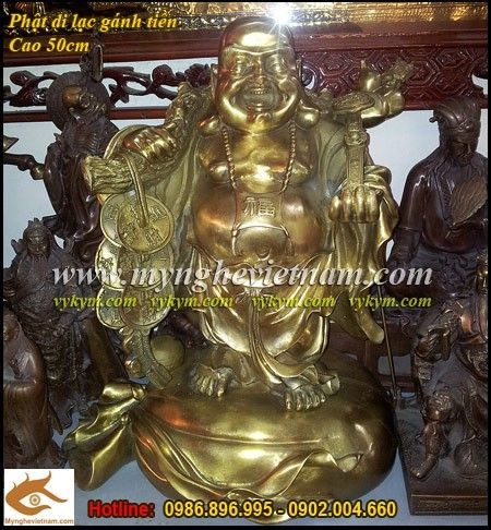 Tượng Phật Di Lạc gánh vàng cao 50cm bằng đồng