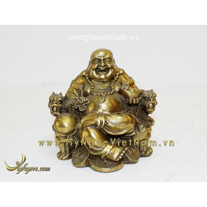 Tượng Phật Di Lặc ngồi ghế rồng cao 13cm bằng đồng