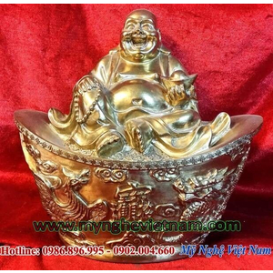 Tượng phật di lặc ngồi thỏi vàng kim nguyên bảo cao 23cm