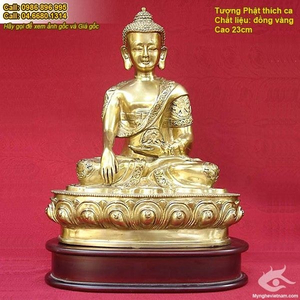 Tượng phật thích ca cao 25cm đồng vàng đúc máy