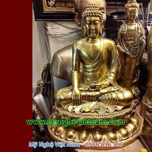Tượng phật thích ca mâu ni bằng đồng cao 60cm màu vàng sáng