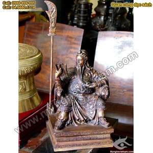 Tượng Quan Công ngồi đọc sách, đúc đồng giả cổ cao 35cm