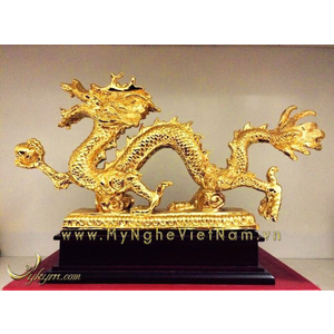 Tượng rồng cầm ngọc mạ vàng 24k dài 30cm