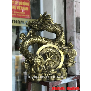 Tượng rồng nhả ngọc ôm tiền cao 42cm bằng đồng