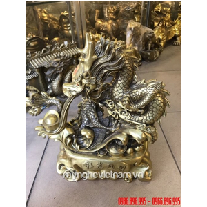 Tượng rồng nhả ngọc phong thủy cao 42cm bằng đồng vàng