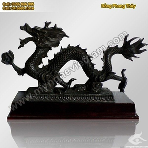 Tượng rồng phong thủy cầm ngọc đúc đồng nguyên khối giả cổ