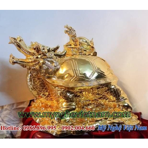 Tượng rùa đầu rồng mạ vàng phong thủy, long quy bằng đồng