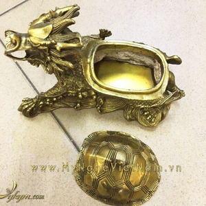 Tượng rùa đầu rồng mở nắp mai bằng đồng dài 15cm