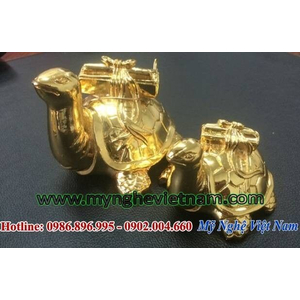 Tượng rùa phong thủy mạ vàng, rùa cõng sách bằng đồng