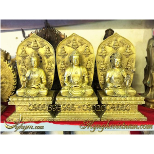 Tượng tây phương tam thánh ngồi bằng đồng 35cm