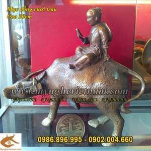 Tượng trẻ cưỡi trâu đọc sách cao 25cm đồng giả cổ