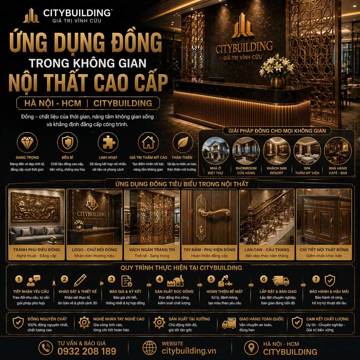 ỨNG DỤNG ĐỒNG TRONG KHÔNG GIAN NỘI THẤT CAO CẤP HÀ NỘI HCM CITYBUILDING
