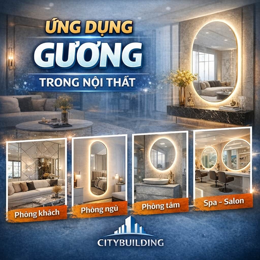 ỨNG DỤNG GƯƠNG TRONG NỘI THẤT – GIẢI PHÁP TĂNG THẨM MỸ, ÁNH SÁNG VÀ CHIỀU SÂU KHÔNG GIAN
