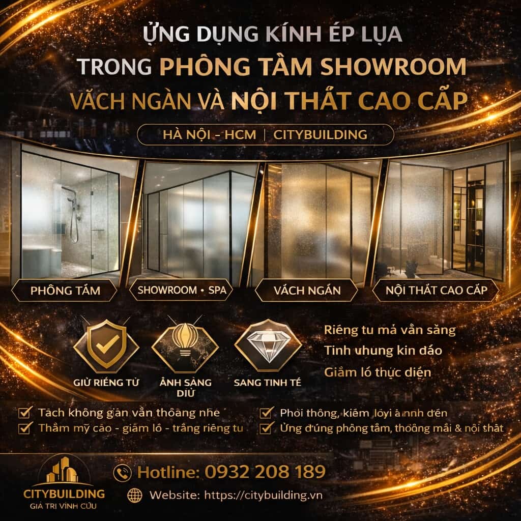 ỨNG DỤNG KÍNH ÉP LỤA TRONG PHÒNG TẮM SHOWROOM VÁCH NGĂN VÀ NỘI THẤT CAO CẤP