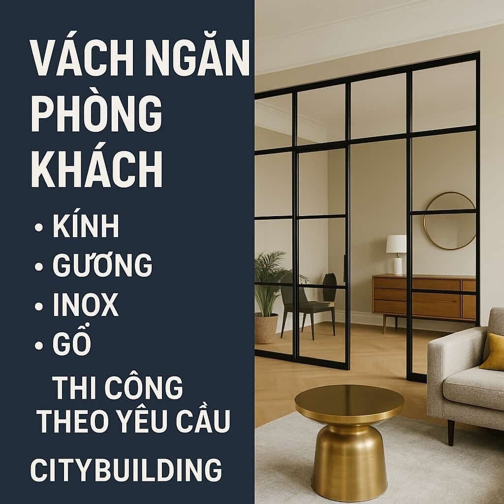Minh họa vách khung chia ô màu đen trong phòng khách