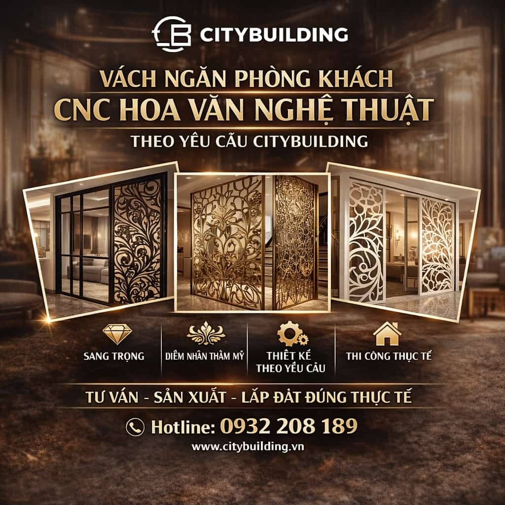 VÁCH NGĂN PHÒNG KHÁCH CNC HOA VĂN NGHỆ THUẬT THEO YÊU CẦU CITYBUILDING