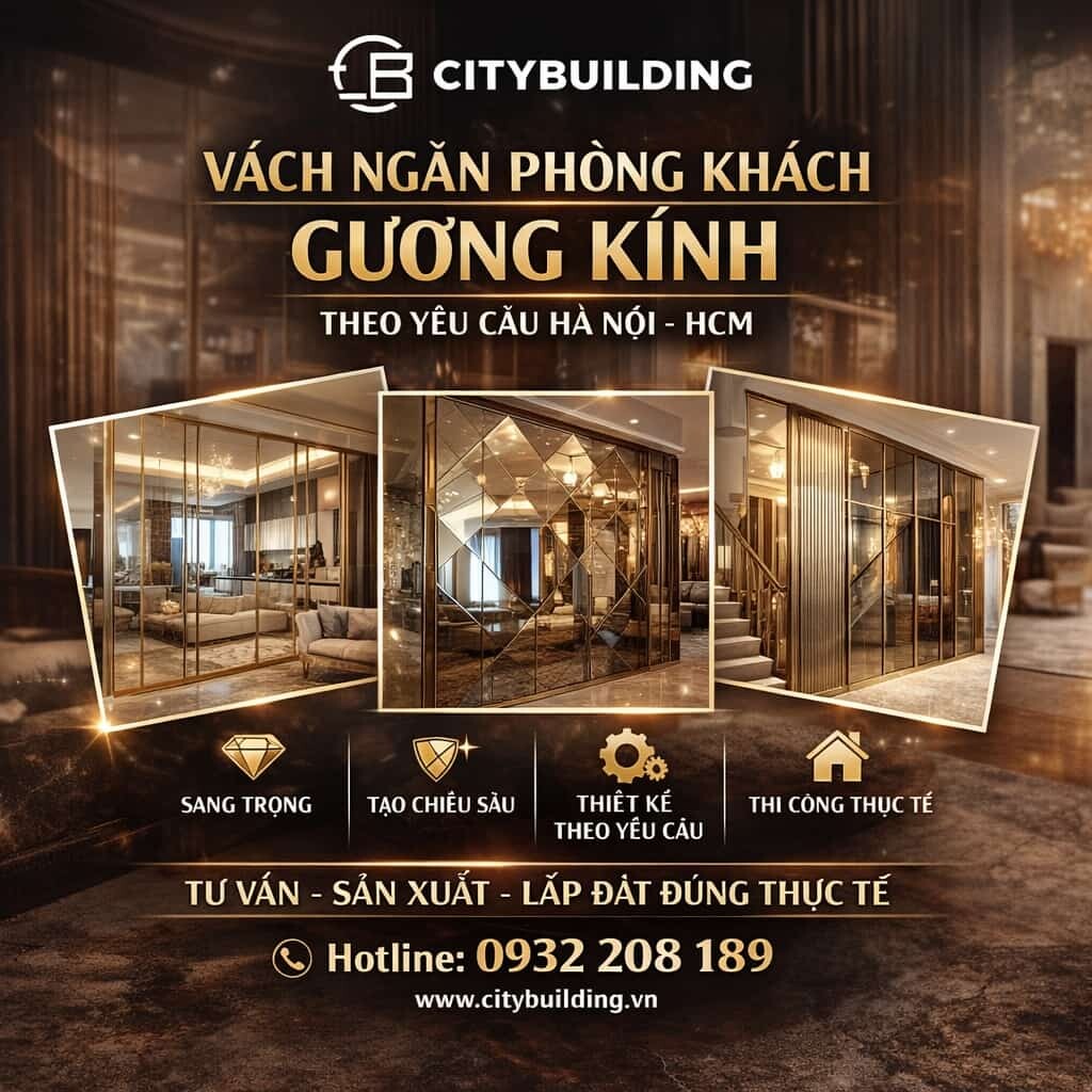 VÁCH NGĂN PHÒNG KHÁCH GƯƠNG KÍNH THEO YÊU CẦU HÀ NỘI HCM CITYBUILDING