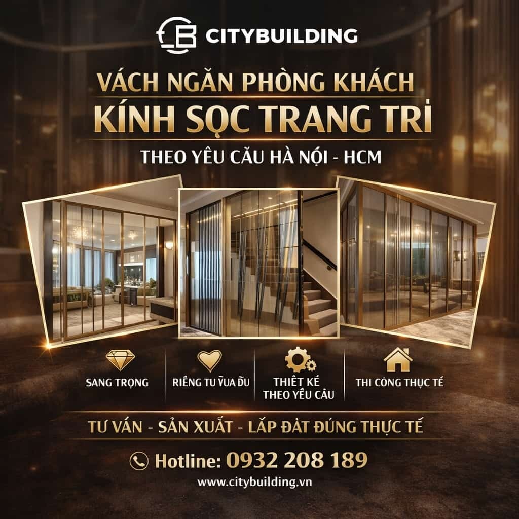 VÁCH NGĂN PHÒNG KHÁCH KÍNH SỌC TRANG TRÍ THEO YÊU CẦU HÀ NỘI HCM CITYBUILDING