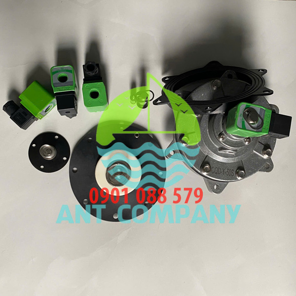 Van giũ bụi DN50 DMF-Y-50 CQD-Y-50 và phụ kiện thay thế gồm màng van giũ bụi DN50, cuộn coil AC220V DC24V AC110V, ty dẫn hướng