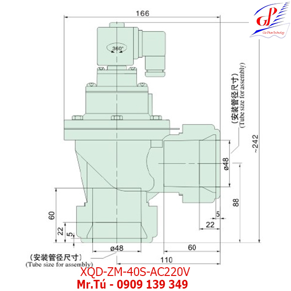 thông số kỹ thuật Van giũ bụi XQD-ZM-40S loại khớp nối nhanh