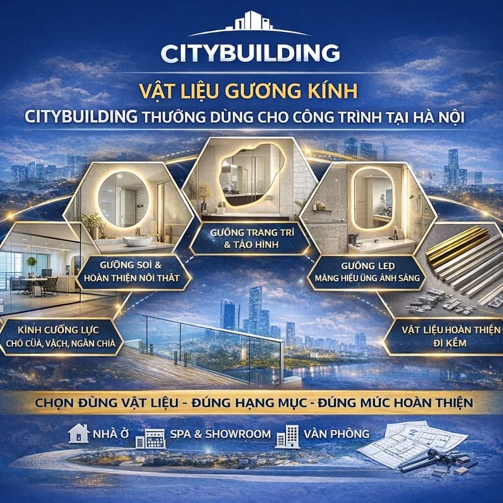 VẬT LIỆU GƯƠNG KÍNH CITYBUILDING THƯỜNG DÙNG CHO CÔNG TRÌNH TẠI HÀ NỘI
