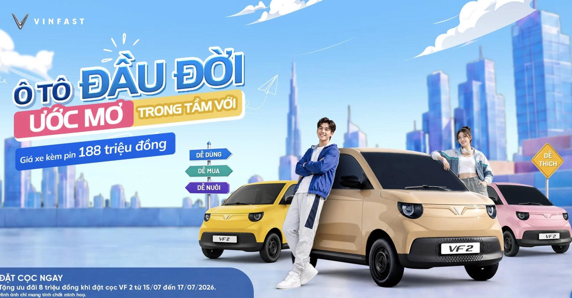 VF 2 sở hữu thiết kế nhỏ gọn, hiện đại cùng những đường nét trẻ trung, năng động. Từ đi làm mỗi ngày đến những chuyến dạo phố cuối tuần, chiếc xe luôn