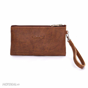 Ví da mini cầm tay nhiều màu CNT unisex BÒ NHẠT