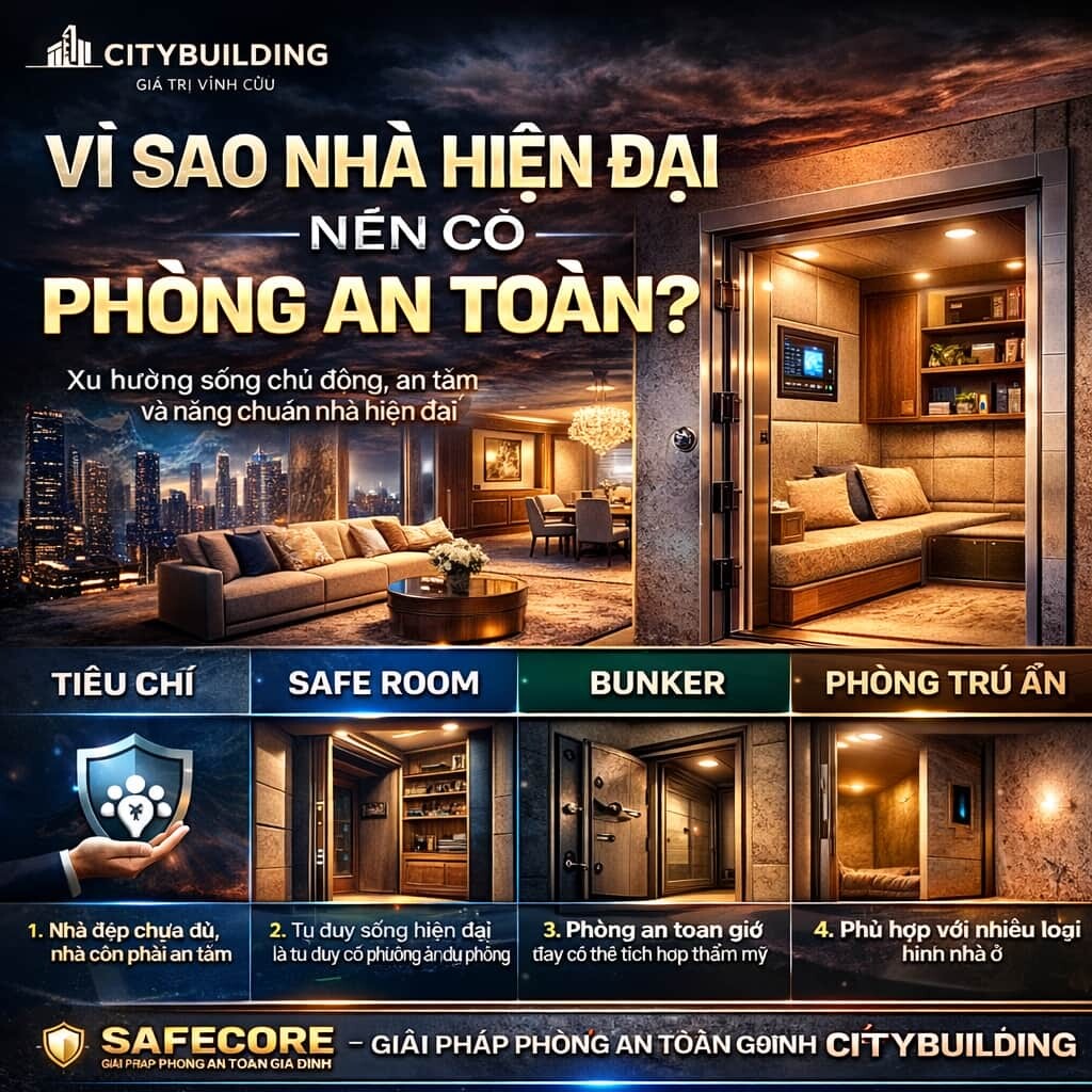 VÌ SAO NHÀ HIỆN ĐẠI NÊN CÓ PHÒNG AN TOÀN GIẢI PHÁP SỐNG CHỦ ĐỘNG CHO GIA ĐÌNH CITYBUILDING